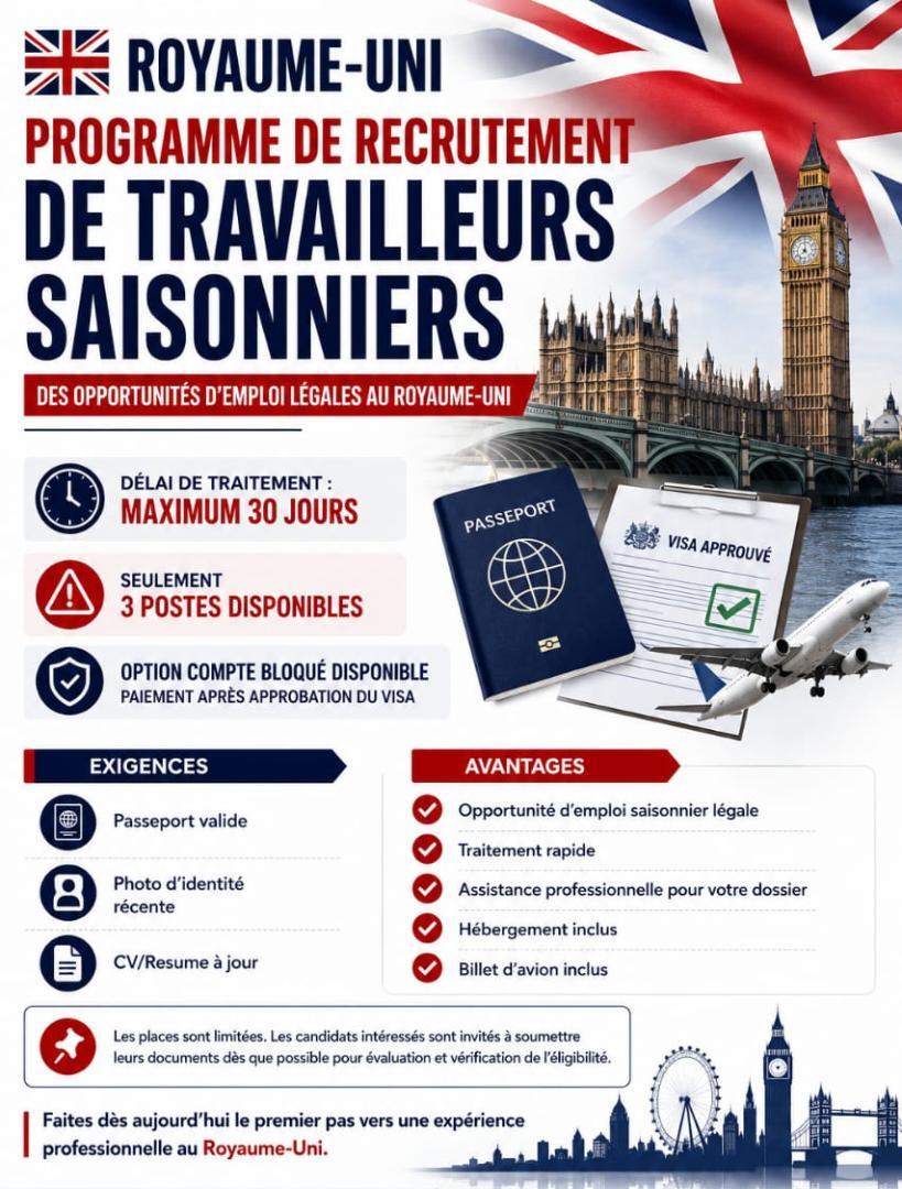 Flyer Royaume-Uni programme de recrutement de travailleurs saisonniers